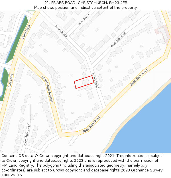 21, FRIARS ROAD, CHRISTCHURCH, BH23 4EB: Location map and indicative extent of plot