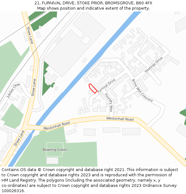 21, FURNIVAL DRIVE, STOKE PRIOR, BROMSGROVE, B60 4FX: Location map and indicative extent of plot