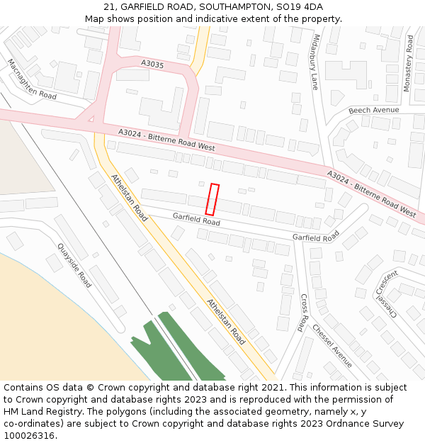 21, GARFIELD ROAD, SOUTHAMPTON, SO19 4DA: Location map and indicative extent of plot