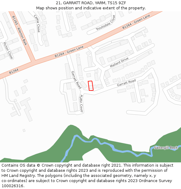 21, GARRATT ROAD, YARM, TS15 9ZF: Location map and indicative extent of plot