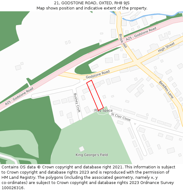 21, GODSTONE ROAD, OXTED, RH8 9JS: Location map and indicative extent of plot