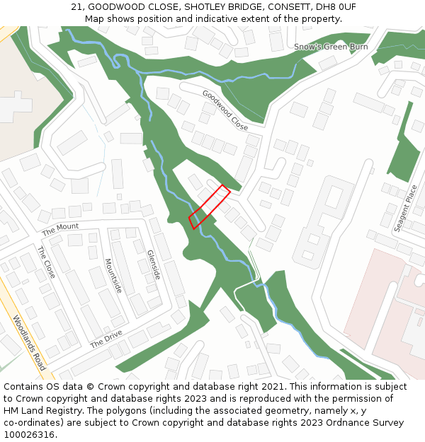 21, GOODWOOD CLOSE, SHOTLEY BRIDGE, CONSETT, DH8 0UF: Location map and indicative extent of plot