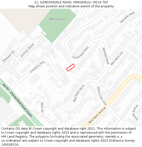 21, GORDONDALE ROAD, MANSFIELD, NG19 7DF: Location map and indicative extent of plot