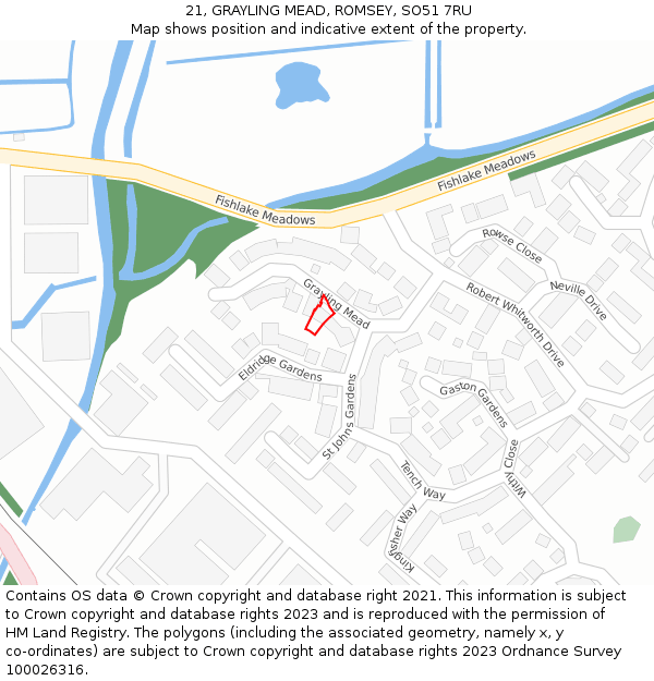 21, GRAYLING MEAD, ROMSEY, SO51 7RU: Location map and indicative extent of plot