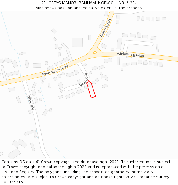 21, GREYS MANOR, BANHAM, NORWICH, NR16 2EU: Location map and indicative extent of plot