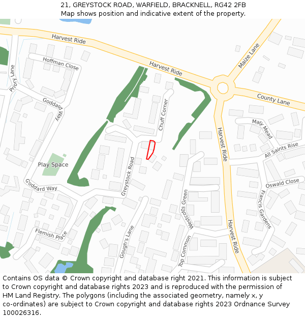 21, GREYSTOCK ROAD, WARFIELD, BRACKNELL, RG42 2FB: Location map and indicative extent of plot