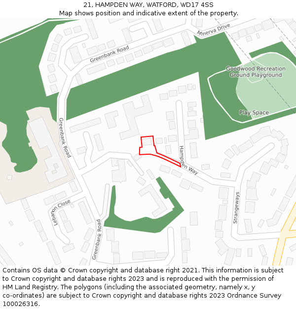 21, HAMPDEN WAY, WATFORD, WD17 4SS: Location map and indicative extent of plot