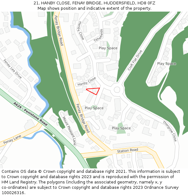 21, HANBY CLOSE, FENAY BRIDGE, HUDDERSFIELD, HD8 0FZ: Location map and indicative extent of plot