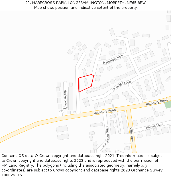 21, HARECROSS PARK, LONGFRAMLINGTON, MORPETH, NE65 8BW: Location map and indicative extent of plot