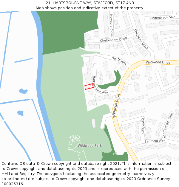 21, HARTSBOURNE WAY, STAFFORD, ST17 4NR: Location map and indicative extent of plot