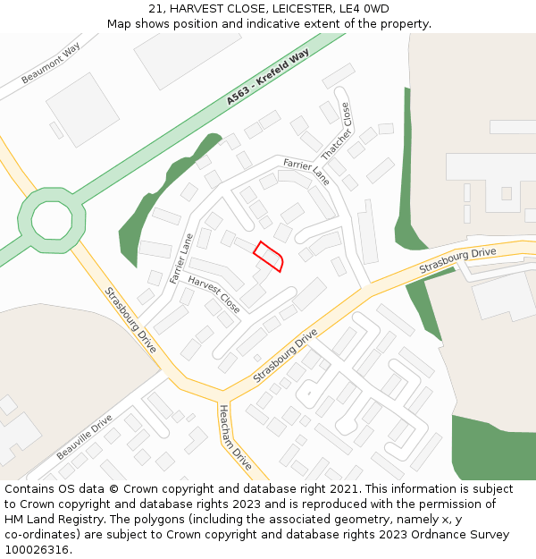 21, HARVEST CLOSE, LEICESTER, LE4 0WD: Location map and indicative extent of plot