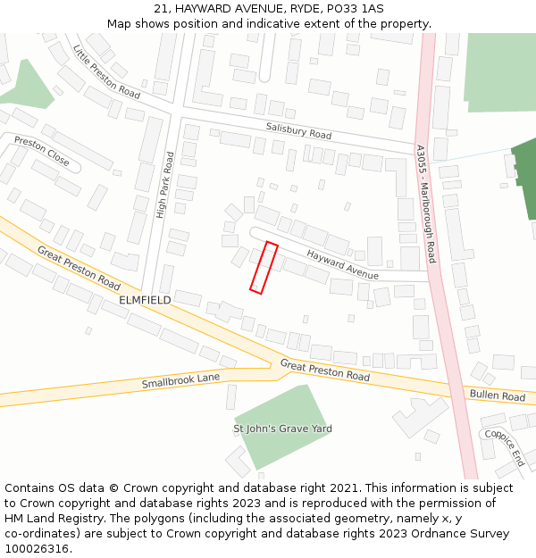 21, HAYWARD AVENUE, RYDE, PO33 1AS: Location map and indicative extent of plot