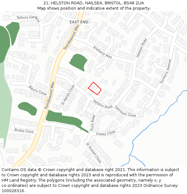 21, HELSTON ROAD, NAILSEA, BRISTOL, BS48 2UA: Location map and indicative extent of plot