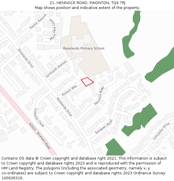 21, HENNOCK ROAD, PAIGNTON, TQ4 7RJ: Location map and indicative extent of plot