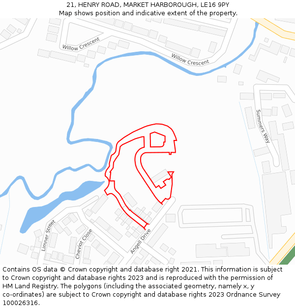 21, HENRY ROAD, MARKET HARBOROUGH, LE16 9PY: Location map and indicative extent of plot