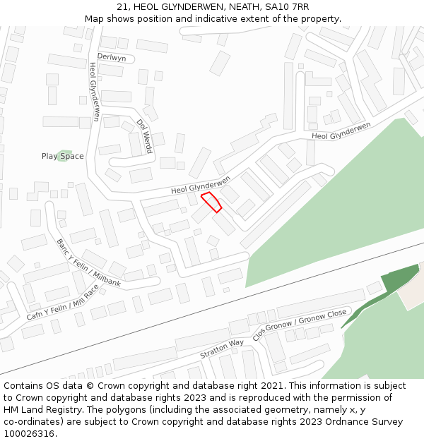 21, HEOL GLYNDERWEN, NEATH, SA10 7RR: Location map and indicative extent of plot