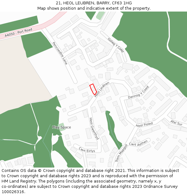 21, HEOL LEUBREN, BARRY, CF63 1HG: Location map and indicative extent of plot