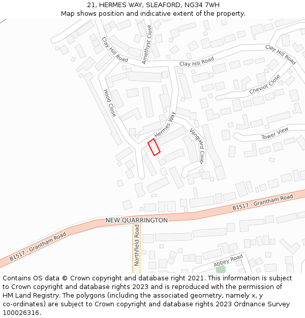 21, HERMES WAY, SLEAFORD, NG34 7WH: Location map and indicative extent of plot