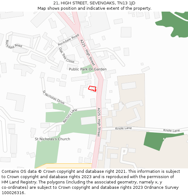 21, HIGH STREET, SEVENOAKS, TN13 1JD: Location map and indicative extent of plot