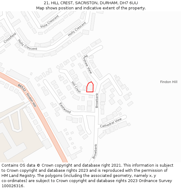 21, HILL CREST, SACRISTON, DURHAM, DH7 6UU: Location map and indicative extent of plot