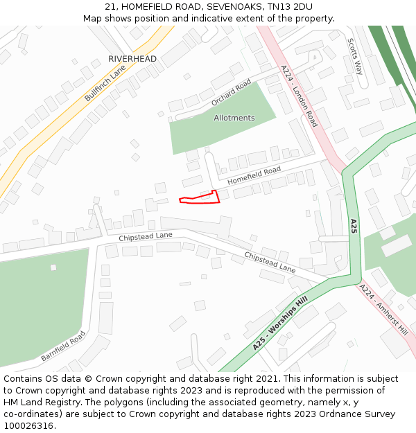 21, HOMEFIELD ROAD, SEVENOAKS, TN13 2DU: Location map and indicative extent of plot