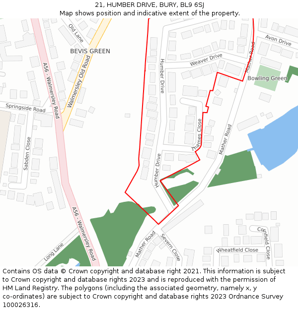 21, HUMBER DRIVE, BURY, BL9 6SJ: Location map and indicative extent of plot