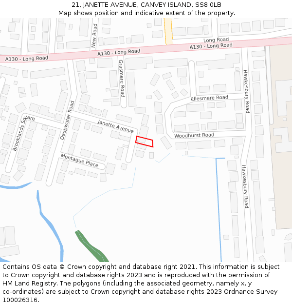 21, JANETTE AVENUE, CANVEY ISLAND, SS8 0LB: Location map and indicative extent of plot