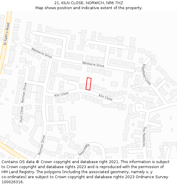 21, KILN CLOSE, NORWICH, NR6 7HZ: Location map and indicative extent of plot