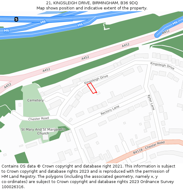 21, KINGSLEIGH DRIVE, BIRMINGHAM, B36 9DQ: Location map and indicative extent of plot