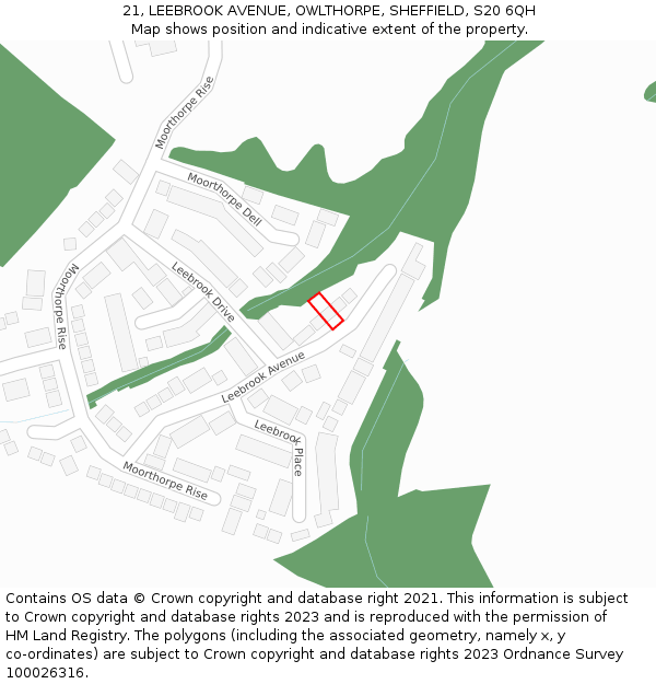 21, LEEBROOK AVENUE, OWLTHORPE, SHEFFIELD, S20 6QH: Location map and indicative extent of plot