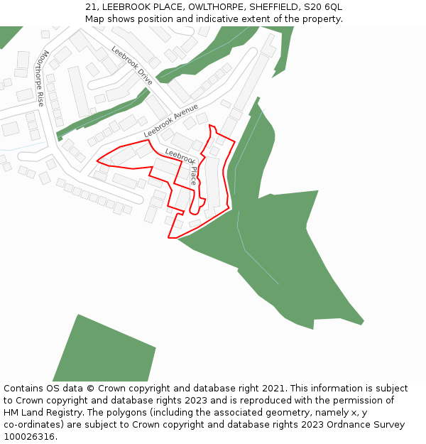 21, LEEBROOK PLACE, OWLTHORPE, SHEFFIELD, S20 6QL: Location map and indicative extent of plot