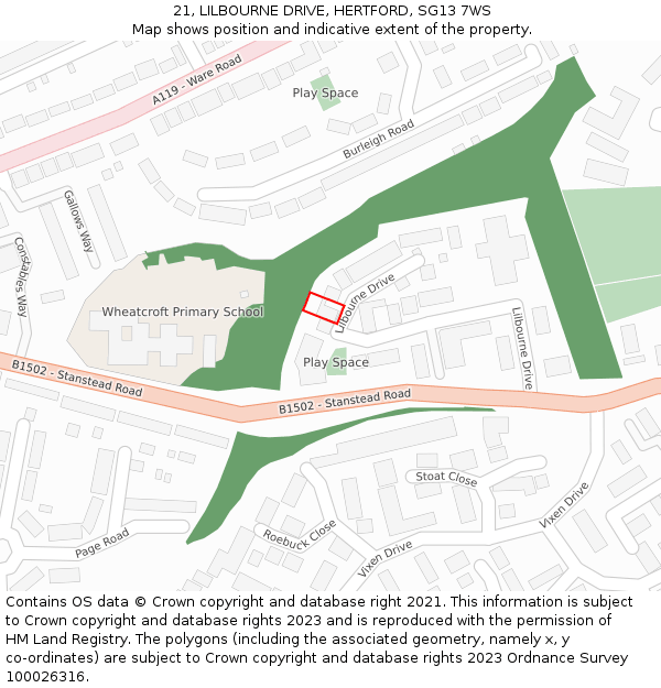 21, LILBOURNE DRIVE, HERTFORD, SG13 7WS: Location map and indicative extent of plot