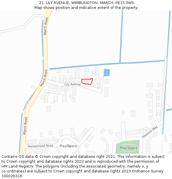 21, LILY AVENUE, WIMBLINGTON, MARCH, PE15 0WS: Location map and indicative extent of plot