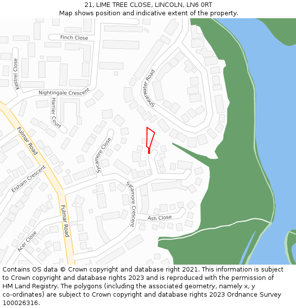 21, LIME TREE CLOSE, LINCOLN, LN6 0RT: Location map and indicative extent of plot