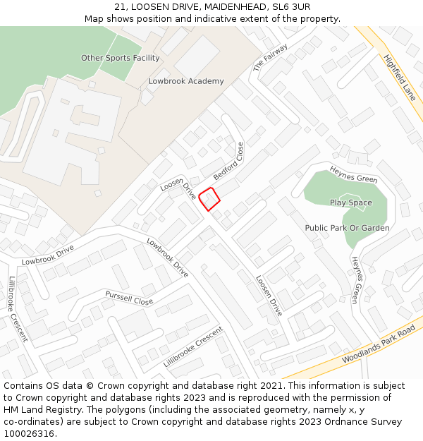 21, LOOSEN DRIVE, MAIDENHEAD, SL6 3UR: Location map and indicative extent of plot