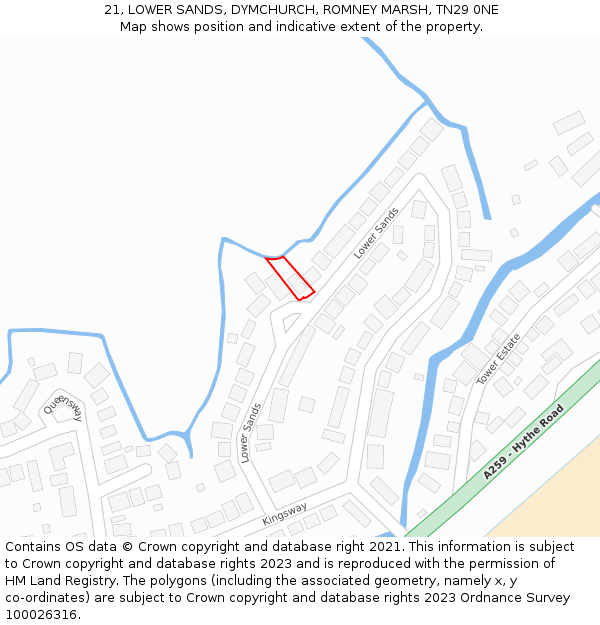 21, LOWER SANDS, DYMCHURCH, ROMNEY MARSH, TN29 0NE: Location map and indicative extent of plot