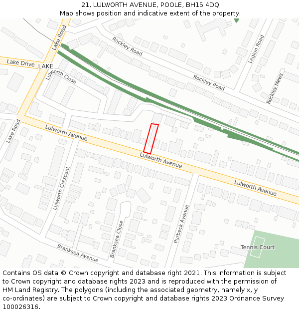 21, LULWORTH AVENUE, POOLE, BH15 4DQ: Location map and indicative extent of plot