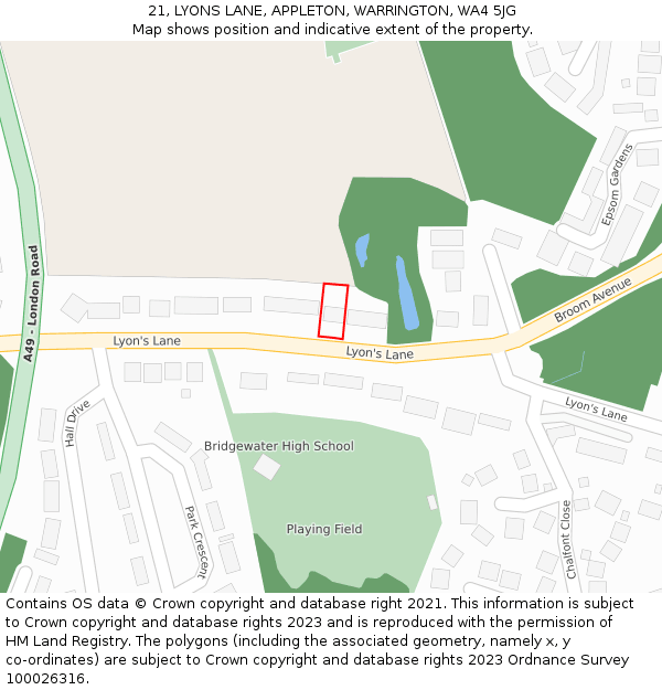 21, LYONS LANE, APPLETON, WARRINGTON, WA4 5JG: Location map and indicative extent of plot