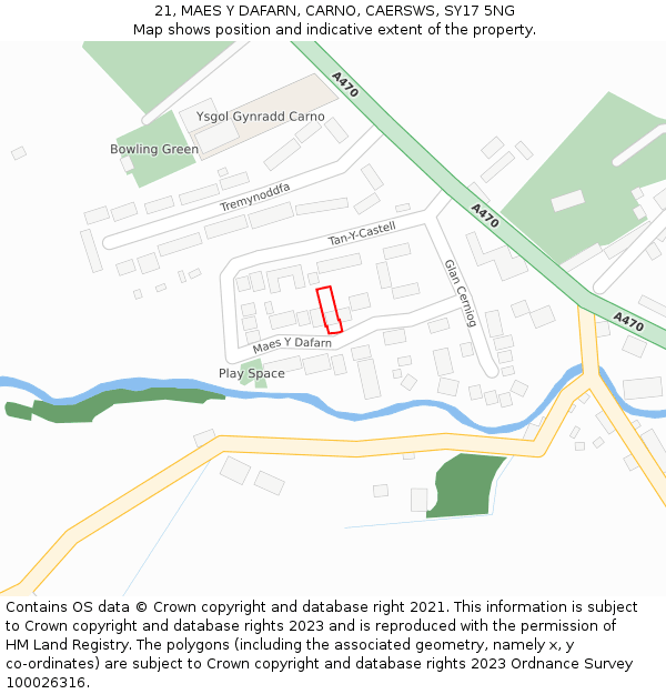 21, MAES Y DAFARN, CARNO, CAERSWS, SY17 5NG: Location map and indicative extent of plot