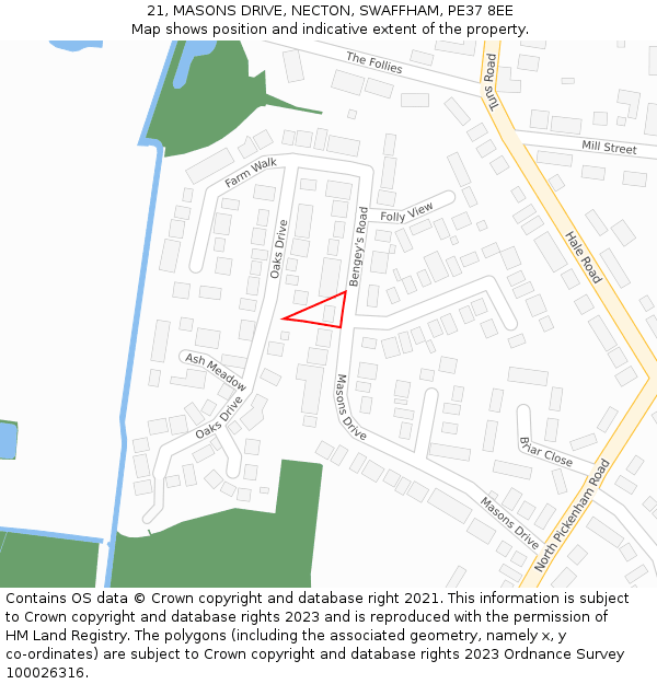 21, MASONS DRIVE, NECTON, SWAFFHAM, PE37 8EE: Location map and indicative extent of plot