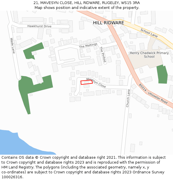 21, MAVESYN CLOSE, HILL RIDWARE, RUGELEY, WS15 3RA: Location map and indicative extent of plot