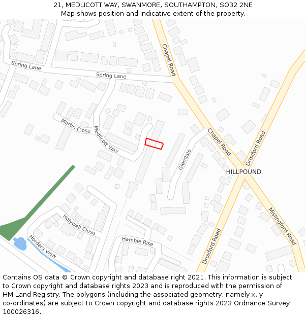 21, MEDLICOTT WAY, SWANMORE, SOUTHAMPTON, SO32 2NE: Location map and indicative extent of plot