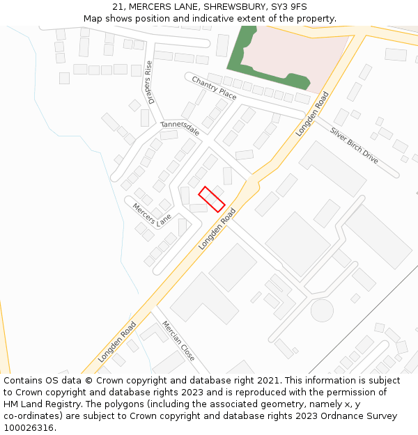 21, MERCERS LANE, SHREWSBURY, SY3 9FS: Location map and indicative extent of plot