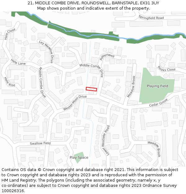 21, MIDDLE COMBE DRIVE, ROUNDSWELL, BARNSTAPLE, EX31 3UY: Location map and indicative extent of plot