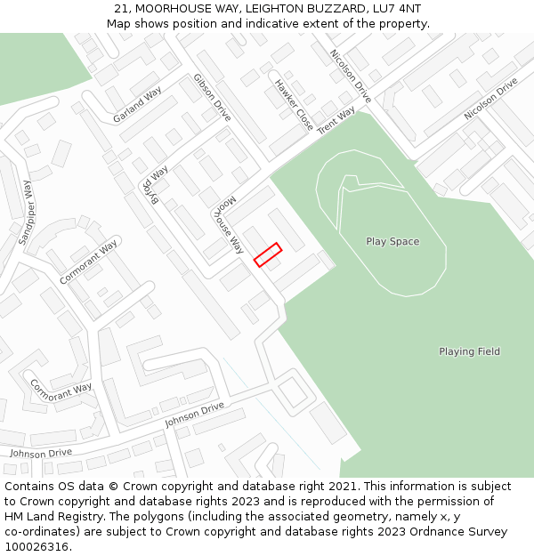 21, MOORHOUSE WAY, LEIGHTON BUZZARD, LU7 4NT: Location map and indicative extent of plot