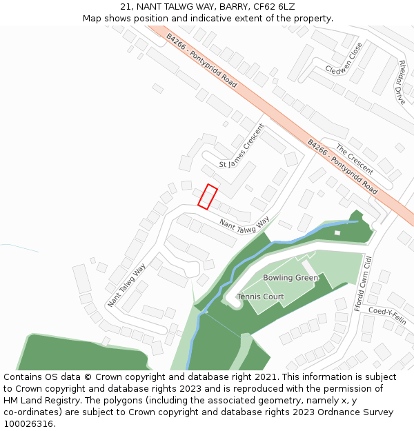 21, NANT TALWG WAY, BARRY, CF62 6LZ: Location map and indicative extent of plot