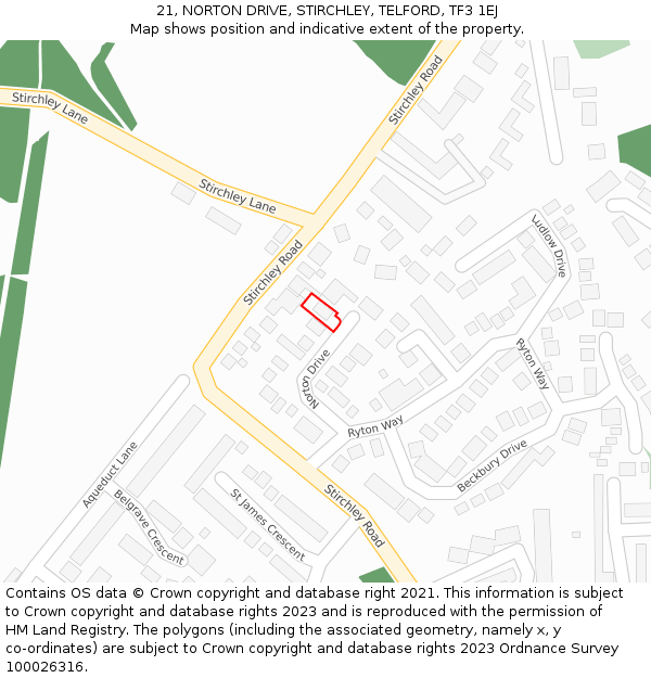 21, NORTON DRIVE, STIRCHLEY, TELFORD, TF3 1EJ: Location map and indicative extent of plot