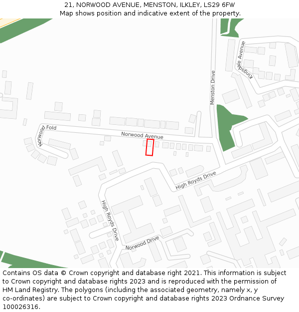 21, NORWOOD AVENUE, MENSTON, ILKLEY, LS29 6FW: Location map and indicative extent of plot