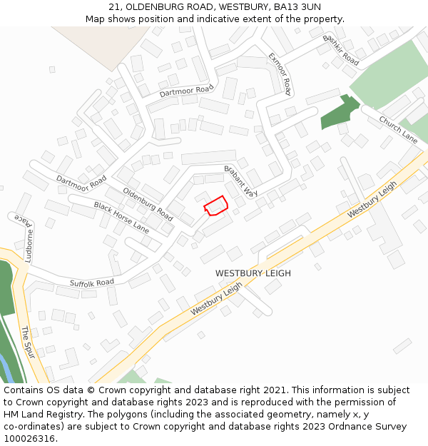 21, OLDENBURG ROAD, WESTBURY, BA13 3UN: Location map and indicative extent of plot