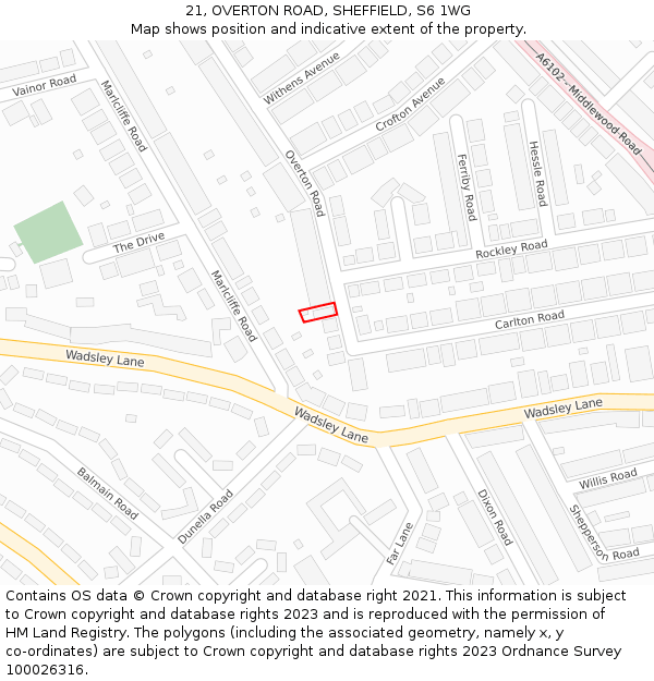 21, OVERTON ROAD, SHEFFIELD, S6 1WG: Location map and indicative extent of plot